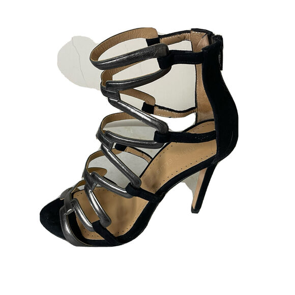 Marc Ellis Strappy Stiletto Heels Black Suede Silver Leather Sz EU 37 IT, US 7 - Picture 14 of 14